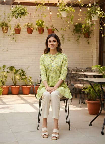 Green cotton Jaipuri top for retailers
