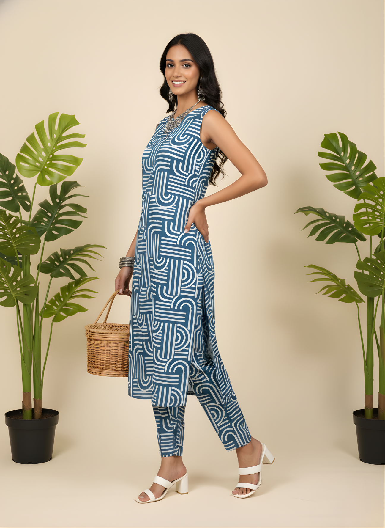 Elegant blue kurti pant set Jaipur style