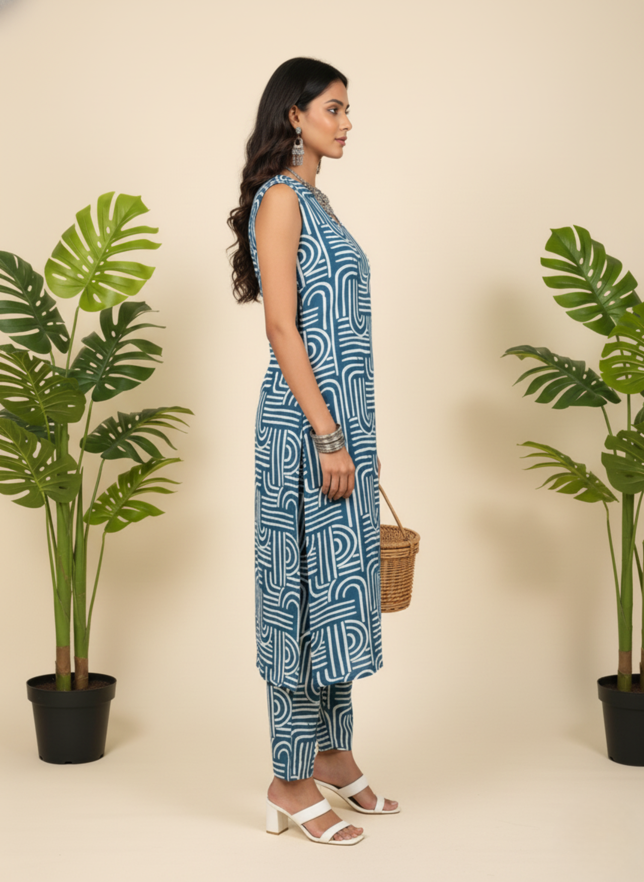 Sleeveless blue kurta set for women wholesale