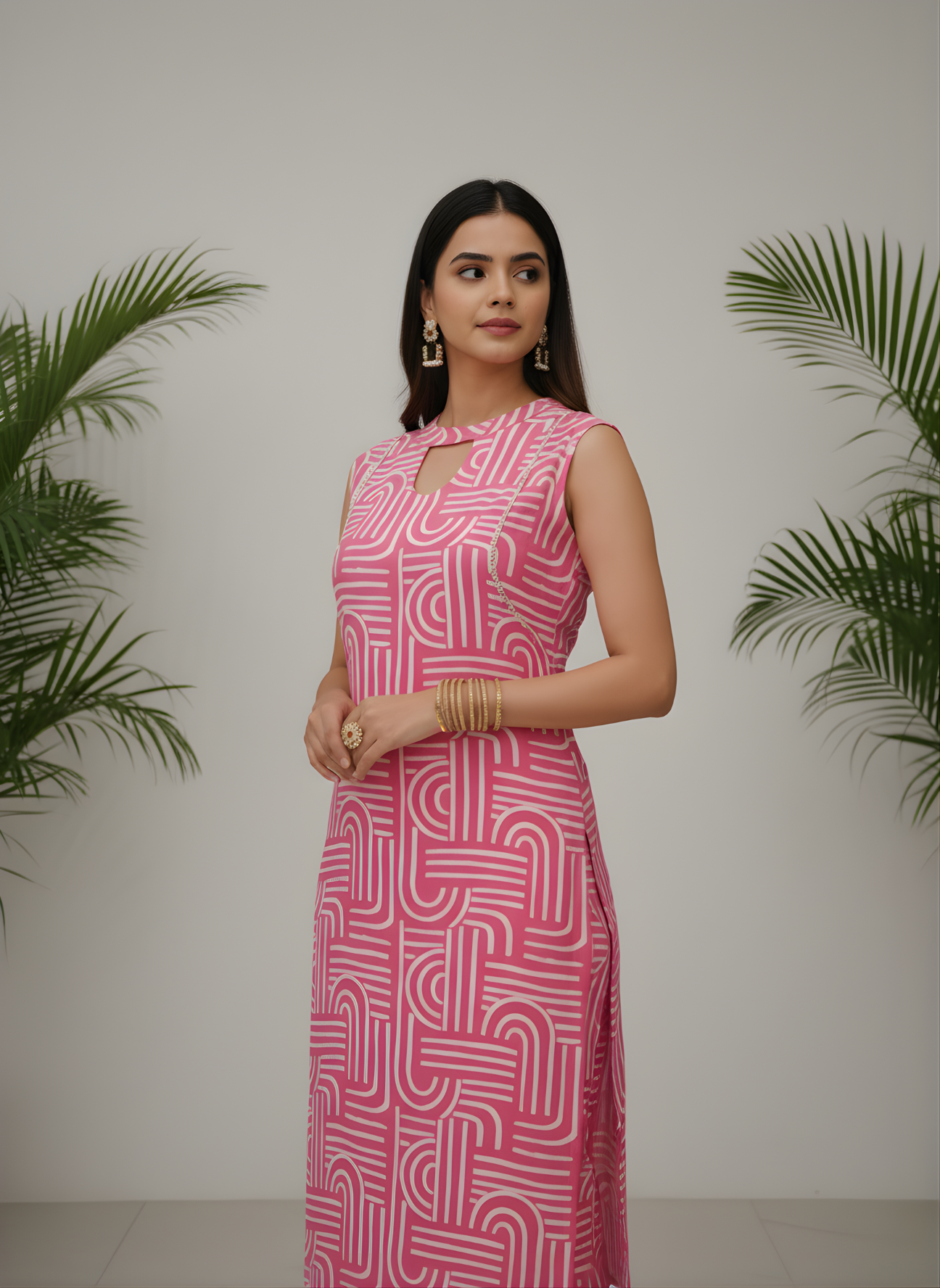 Elegant sleeveless pink kurti for women