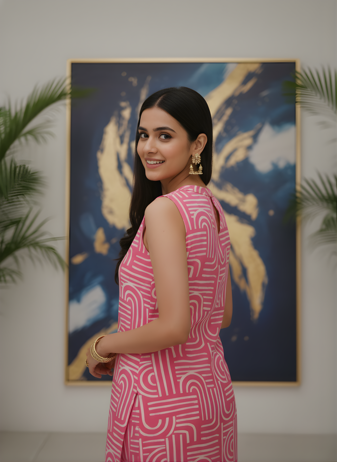 Stylish pink kurta pant set for ladies