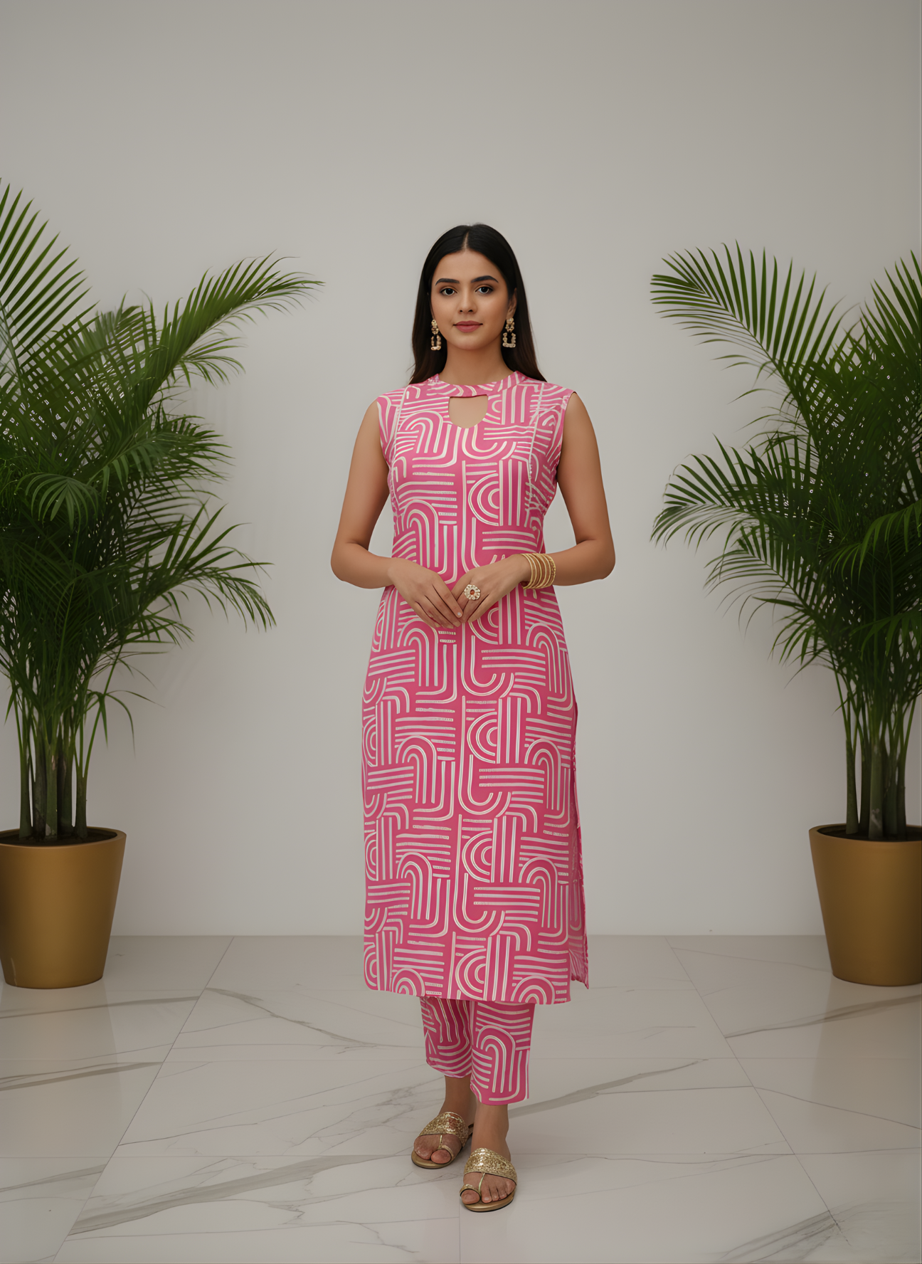 Women’s pink printed kurti outfit
