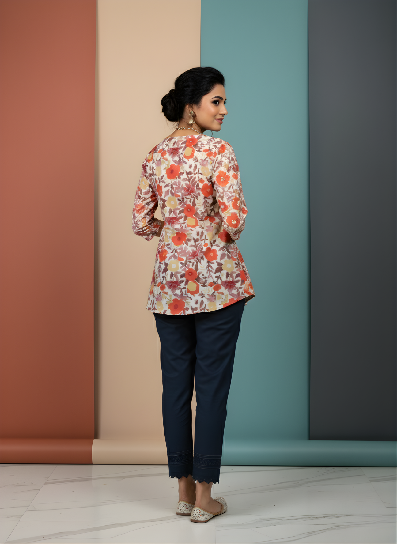 Stylish orange and yellow printed cotton top