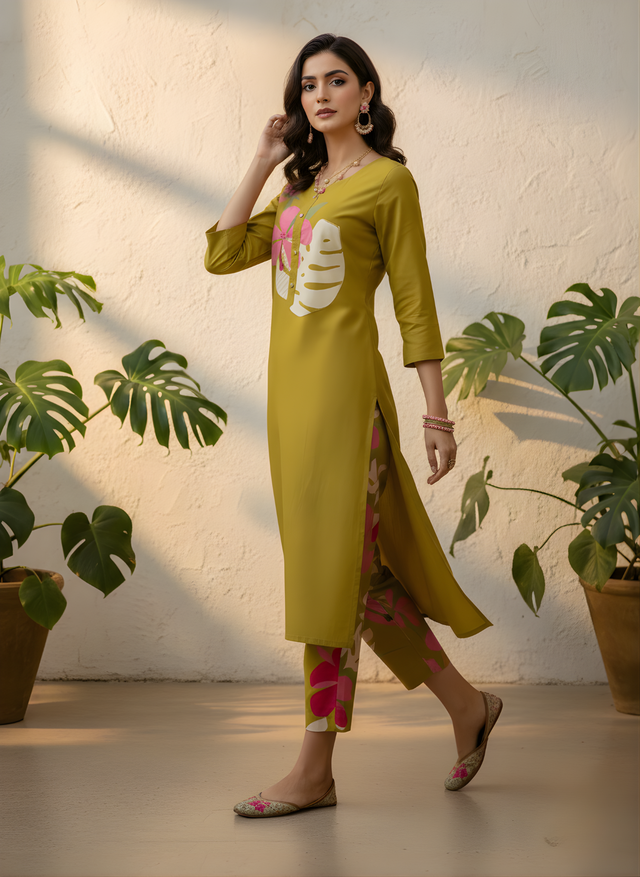 Mustard Rayon Kurta Set for Women