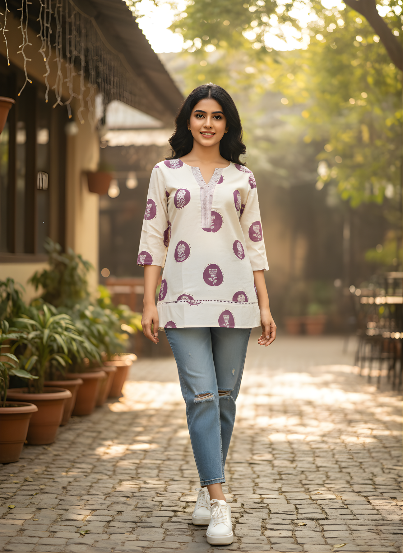 Neelufer Creation purple Jaipuri cotton flex top