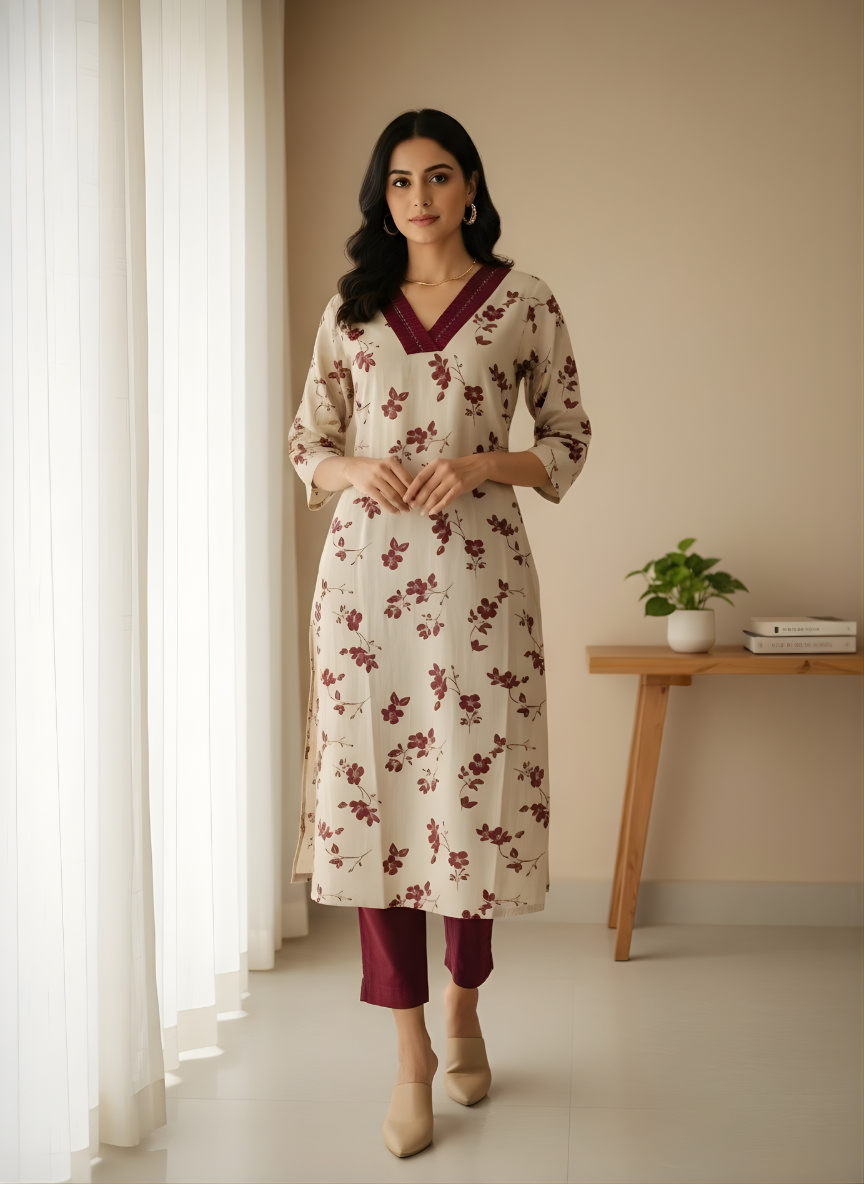 Neelufer Creation pure cotton kurti set front view