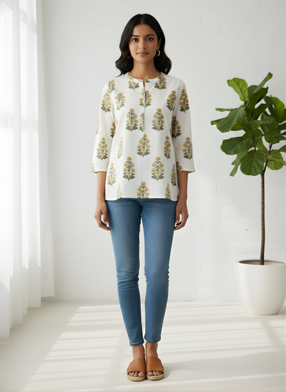 Neelufer Creation floral cotton top for daily wear