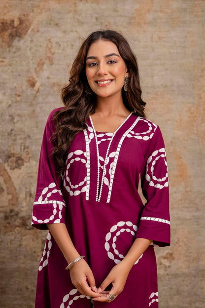 Neelufer Creation wine pure cotton kurta set