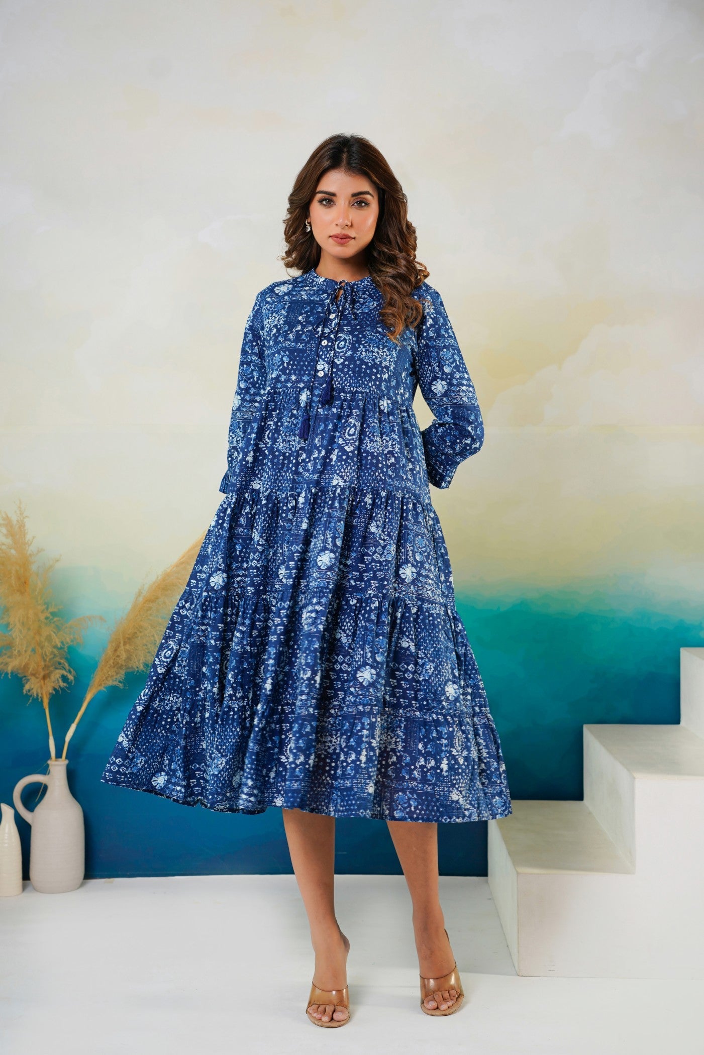 Neelufer Creation pure cotton blue midi dress