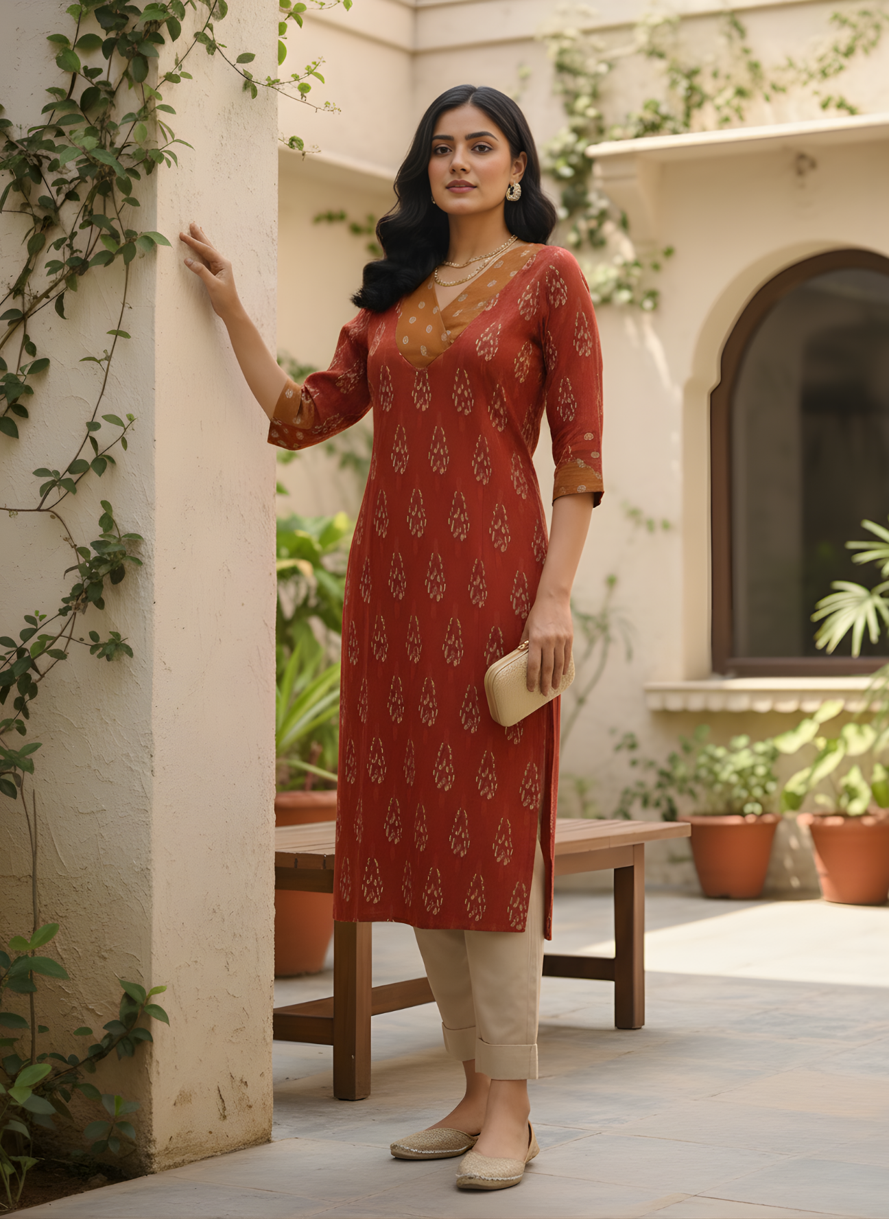 Aaronee ethnic wear rust handblock cotton outfit