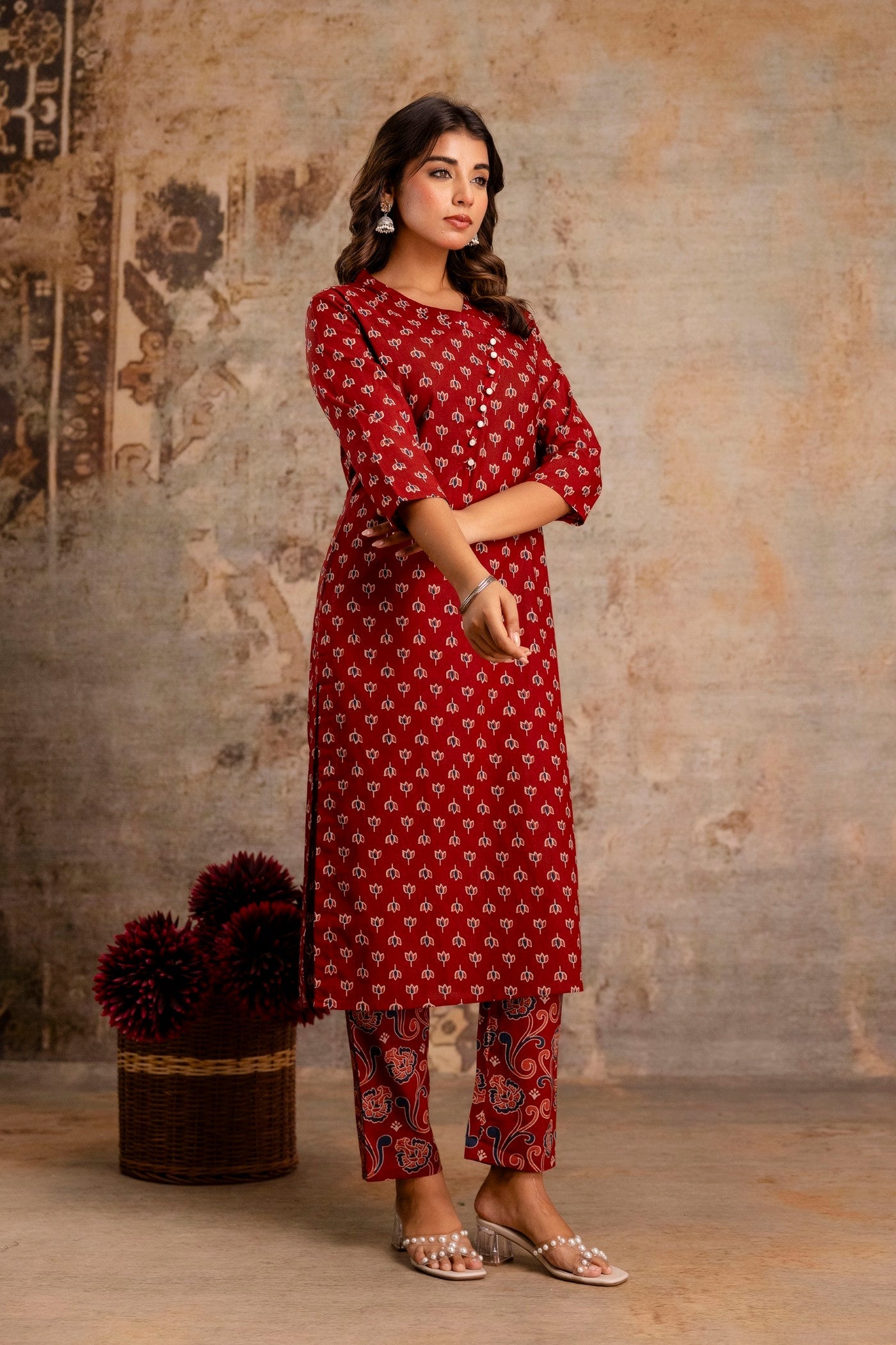 Neelufer Creation pure cotton red kurta set
