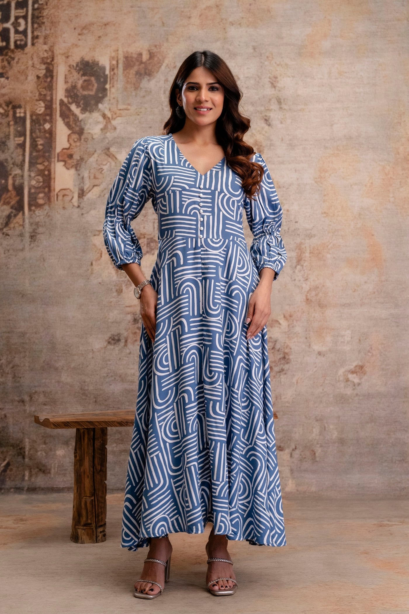 Abstract pattern midi dress for women