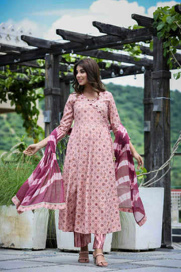Neelufer Creation Modal Chanderi Printed Dupatta Set Front View