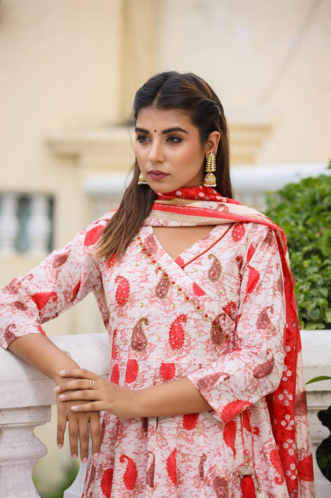 Women Modal Chanderi Anarkali Dupatta Set Wholesale