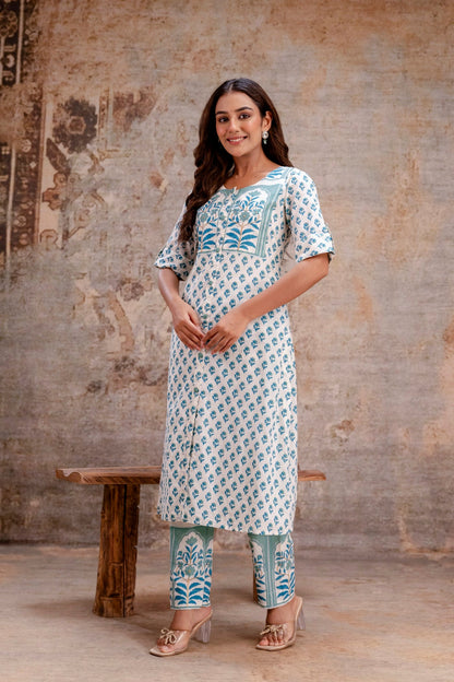Blue and white festive ethnic kurta pant set
