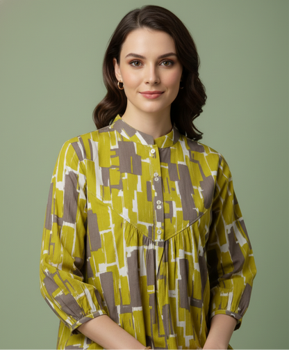 Aarohi Green Abstract Jaipuri Cotton Top – Wholesale Women Wear
