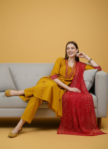 Mustard Cotton Dupatta Set Wholesale Women Wear Manufacturer