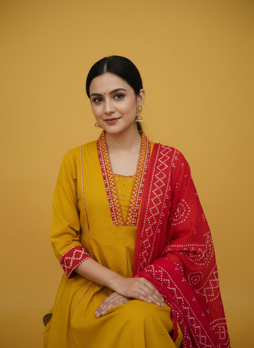 Mustard Cotton Dupatta Set Wholesale Women Wear Manufacturer