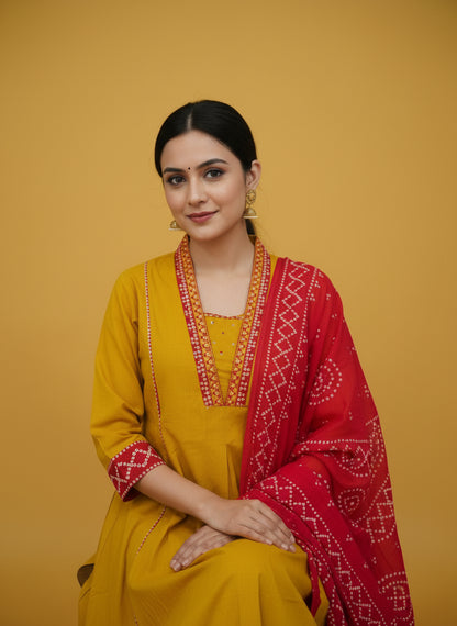 Mustard Cotton Dupatta Set Wholesale Women Wear Manufacturer