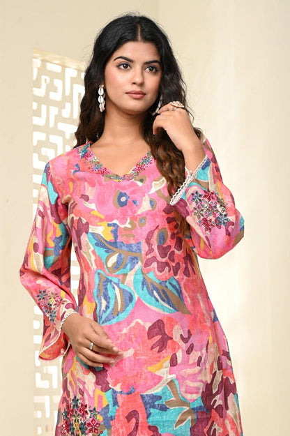 Pink Flower Cord Set for Women - Indo-Western Style | Neelufer Creation