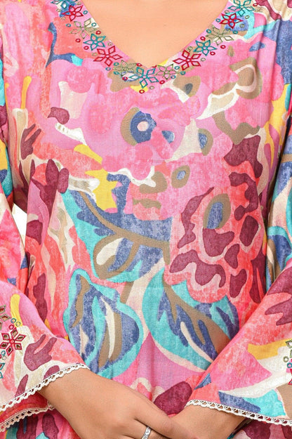 Pink Flower Cord Set for Women - Indo-Western Style | Neelufer Creation