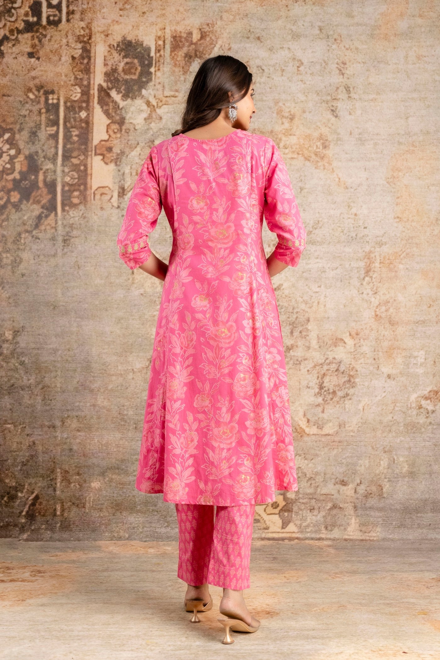Wholesale women cotton kurta pant set pink