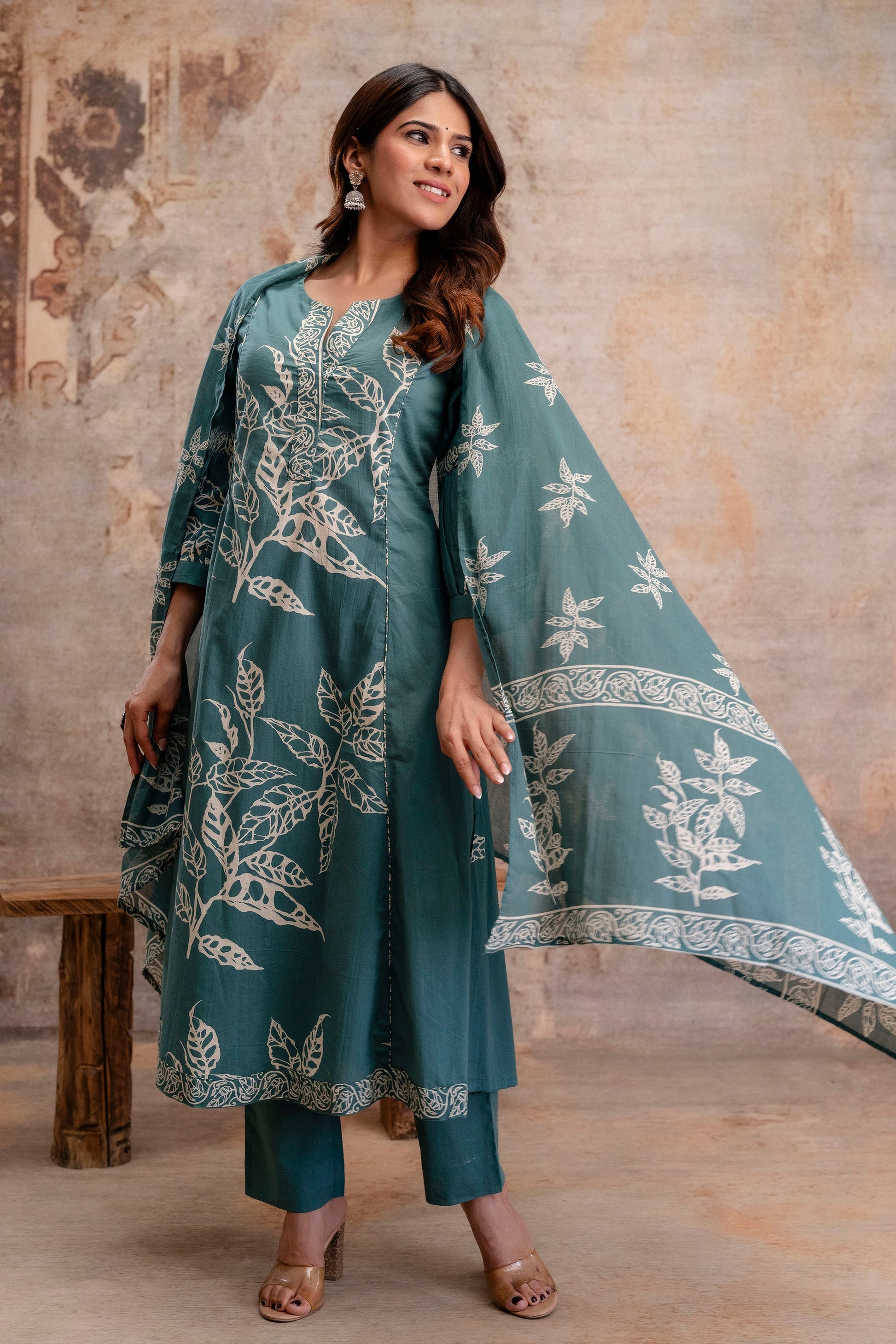 Wholesale women printed cotton dupatta set