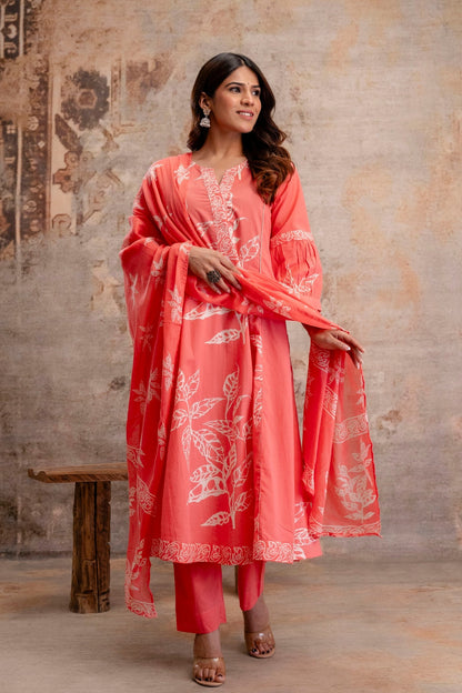 Printed pure cotton kurta dupatta set bulk supply