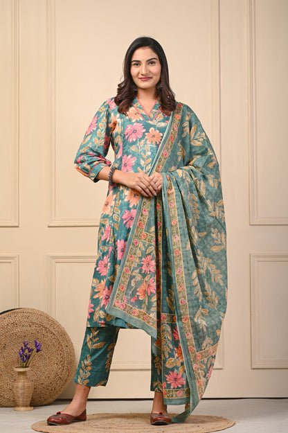 Mehreen Green Jaipuri Cotton Dupatta Set – Women Ethnic Wear Manufacturer