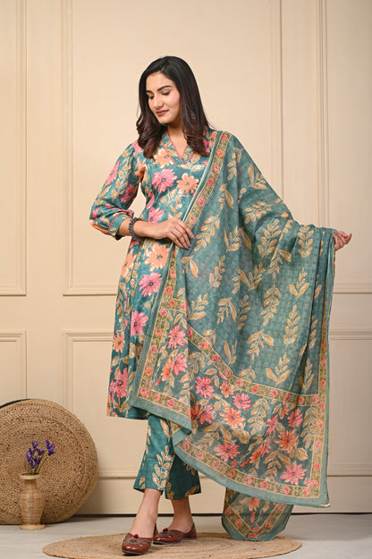 Mehreen Green Jaipuri Cotton Dupatta Set – Women Ethnic Wear Manufacturer