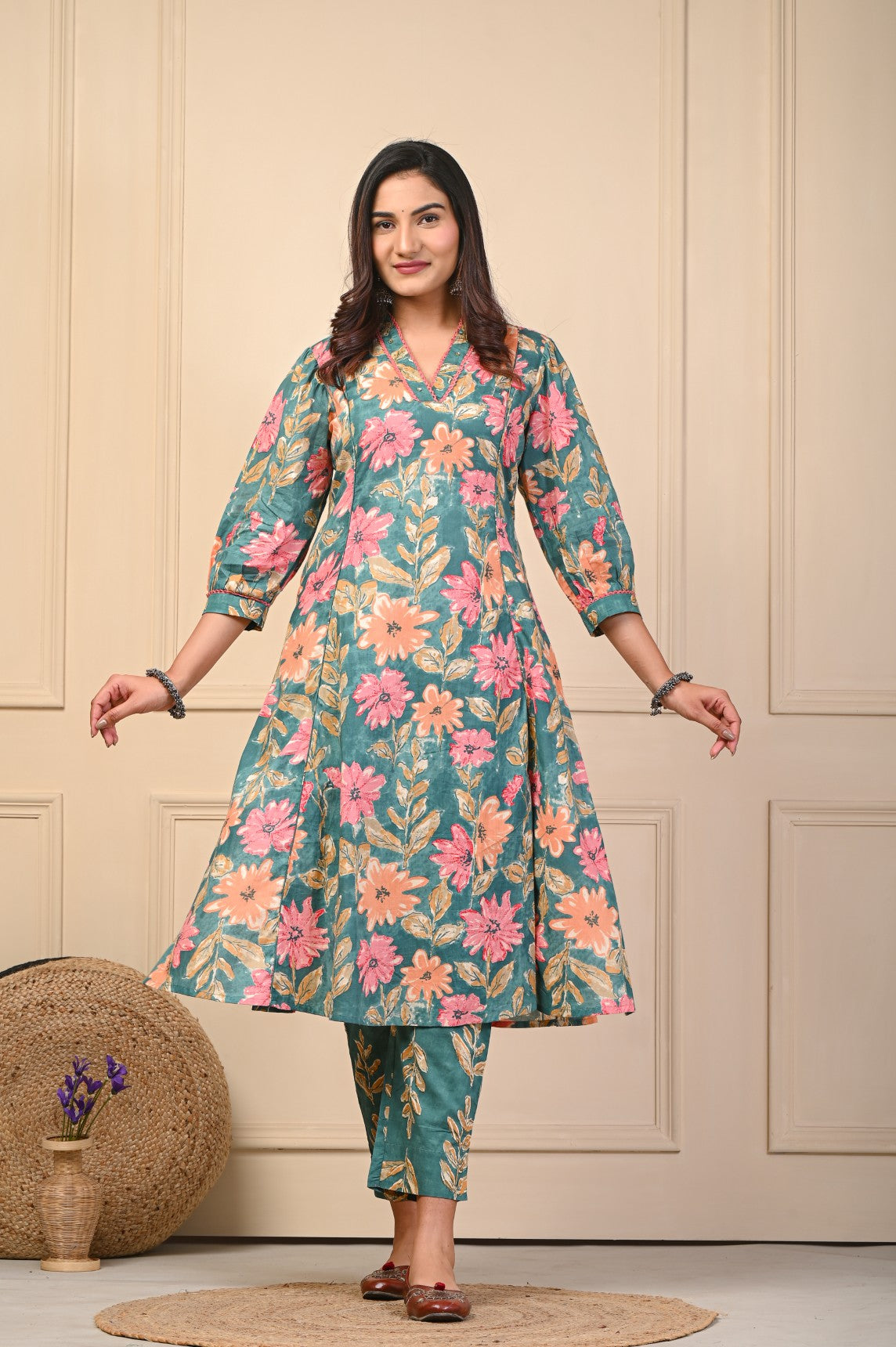 Mehreen Green Jaipuri Cotton Dupatta Set – Women Ethnic Wear Manufacturer