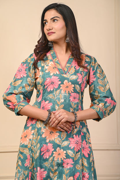 Mehreen Green Jaipuri Cotton Dupatta Set – Women Ethnic Wear Manufacturer