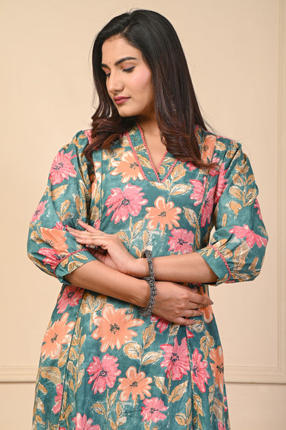 Mehreen Green Jaipuri Cotton Dupatta Set – Women Ethnic Wear Manufacturer