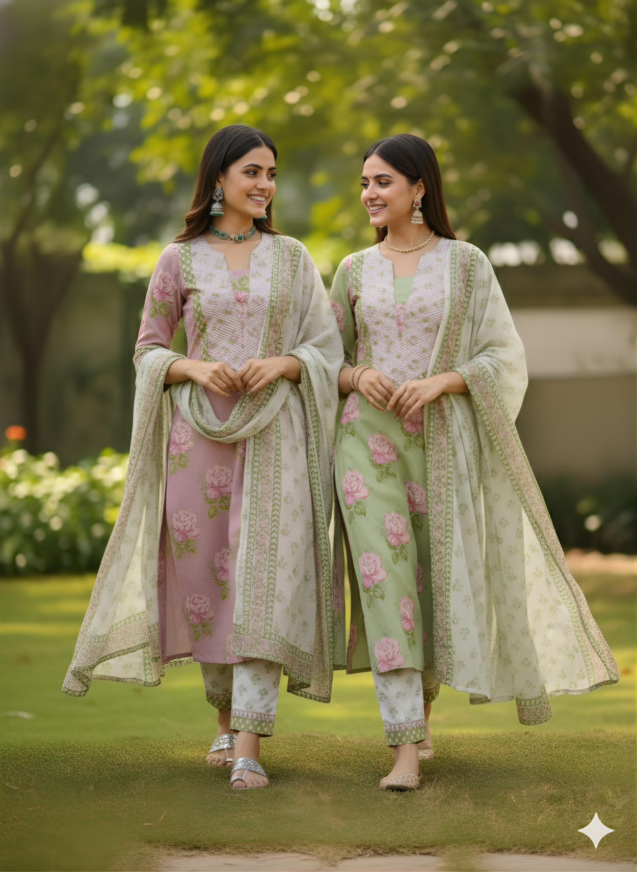 Designer floral pink kurta set by Aaronee