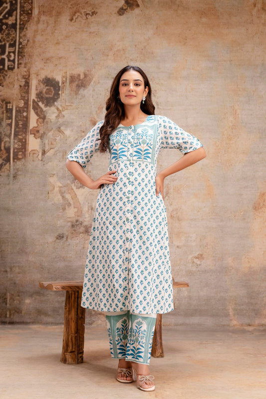 Designer kurta pant set with front button style