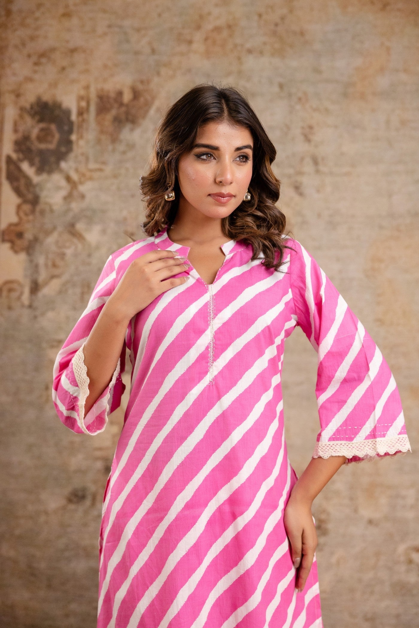 Diagonal striped pink cotton co-ord set