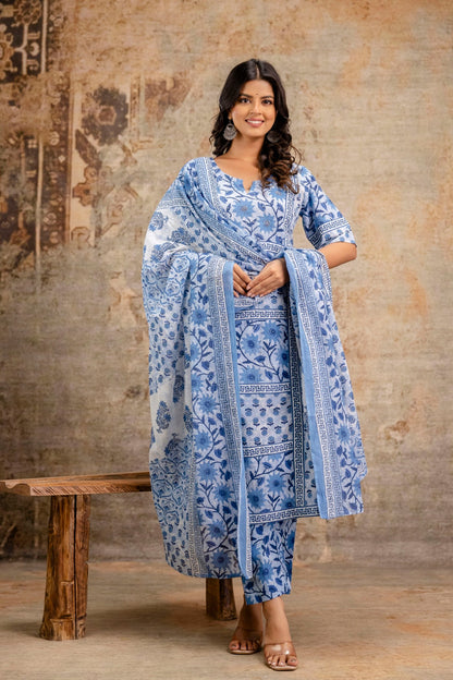 Elegant blue kurta pant dupatta combo