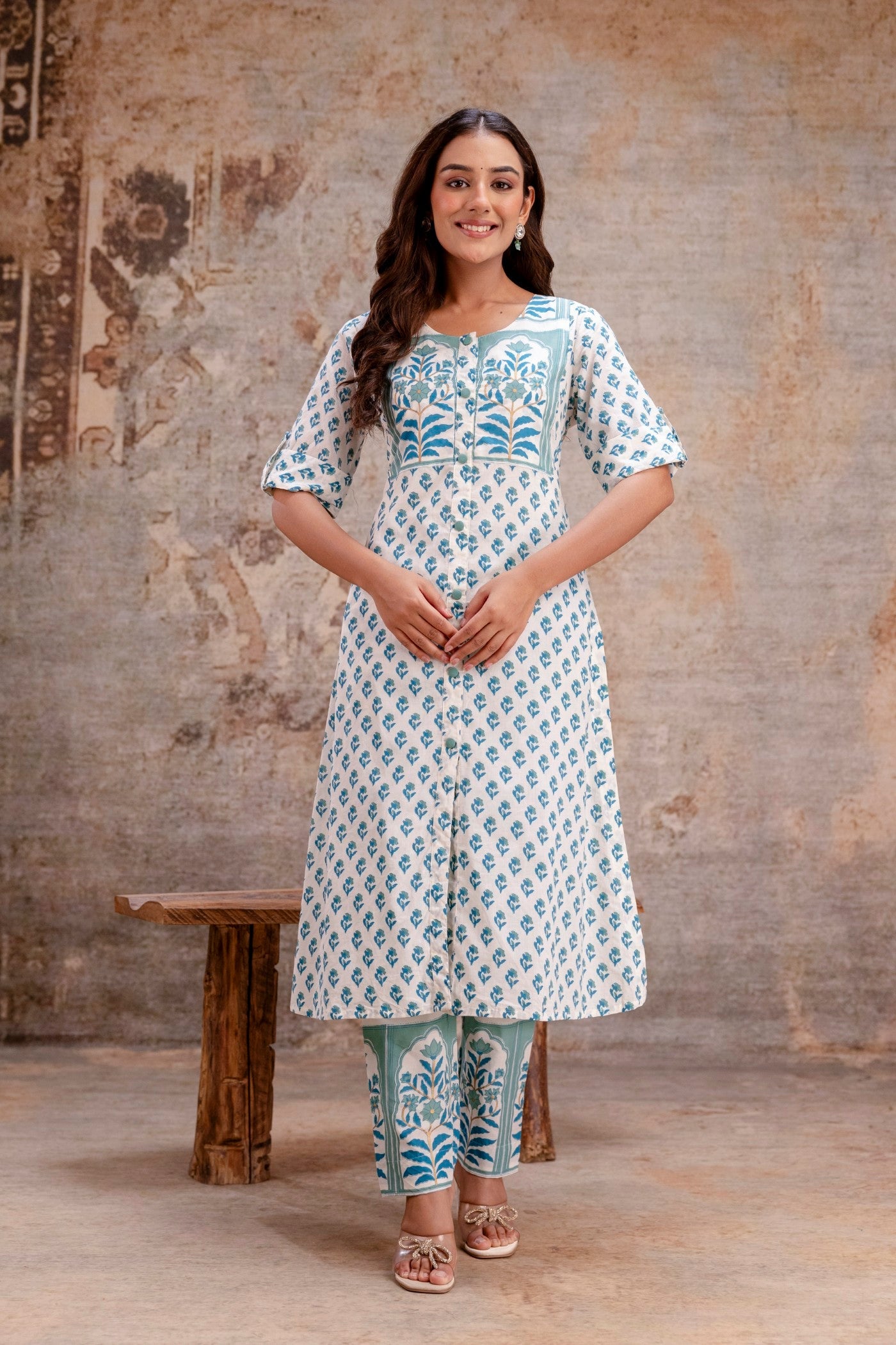 Elegant floral print kurta pant ethnic wear