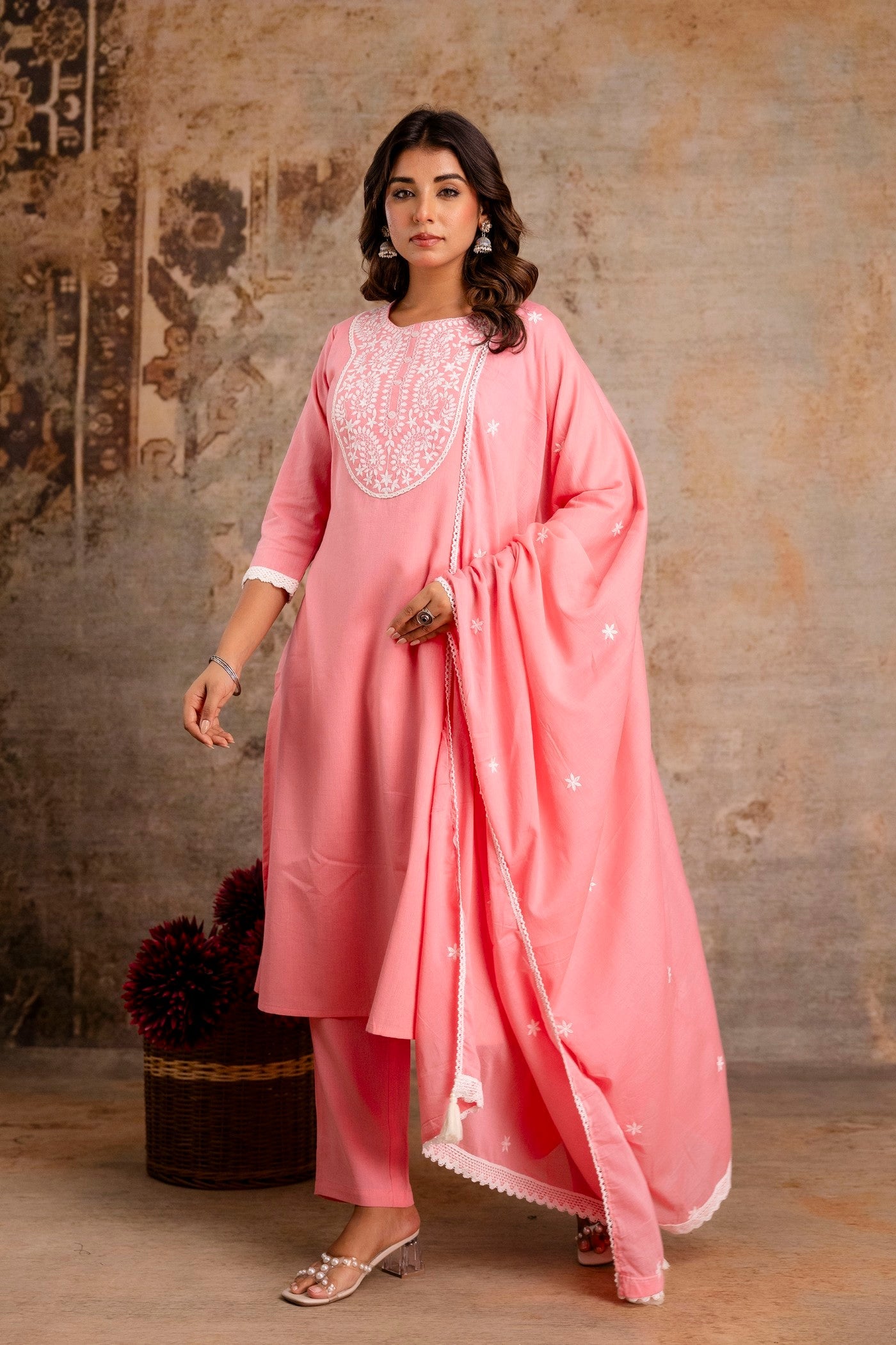 Embroidered cotton suit sets