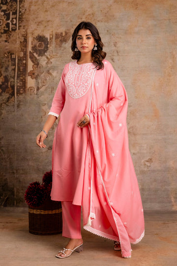 Embroidered cotton suit sets