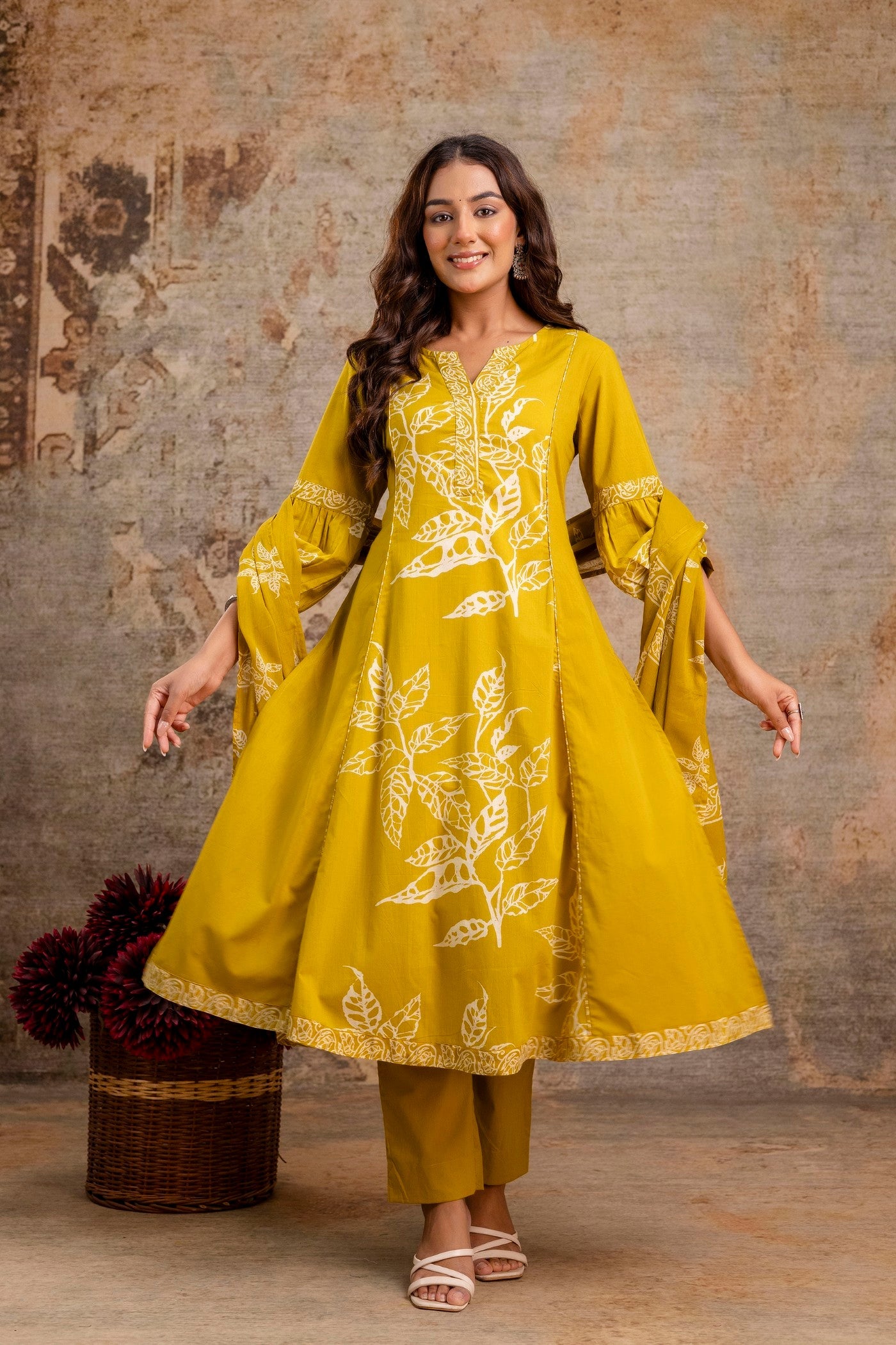 Festive cotton kurta set with dupatta