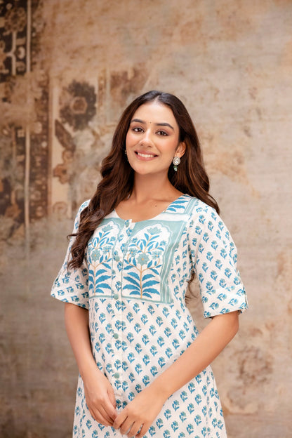 Festive wear kurta pant set with blue prints