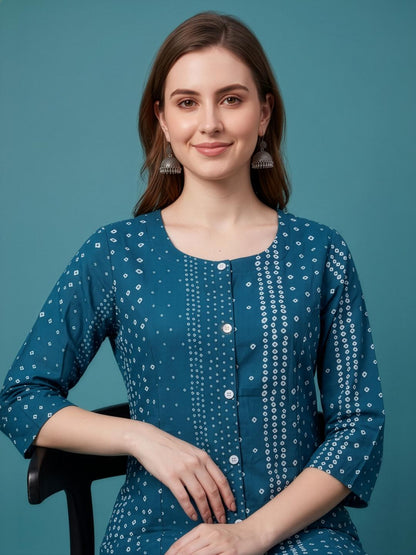 Women wear wholesale manufacturer India blue printed cotton kurti