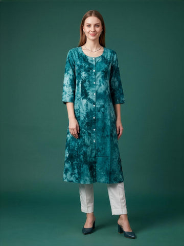 Neelufer Creation women wear manufacturer teal green rayon kurti