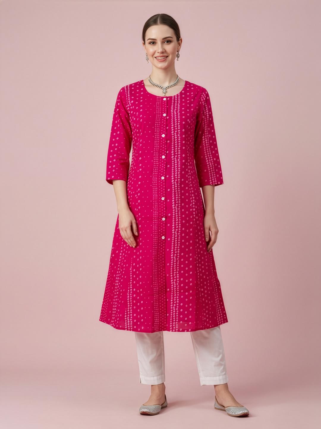 Women wear wholesale manufacturer India pink printed cotton kurti