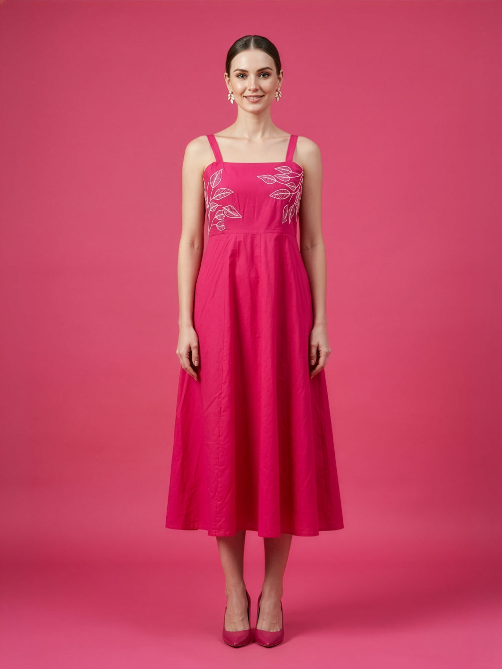 Neelufer Creation women wear wholesale manufacturer India pink cotton middy dress