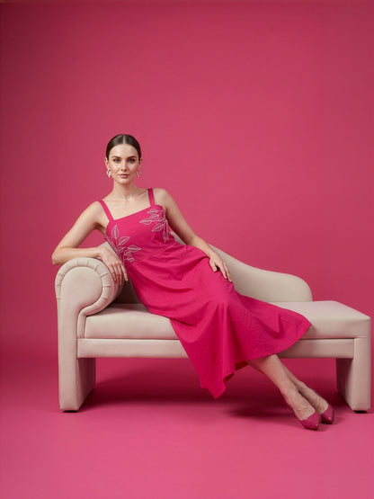 Pink sleeveless cotton middy dress wholesale supplier India