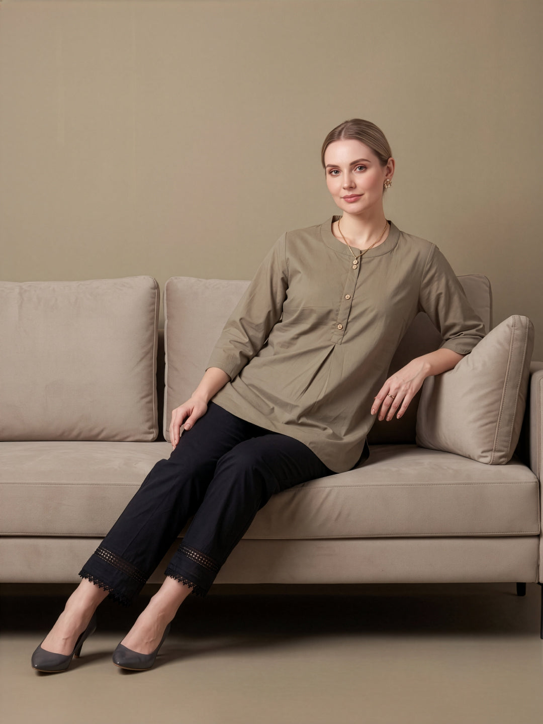 Neelufer Creation Women Wear Wholesale Manufacturer India Beige Cotton Top
