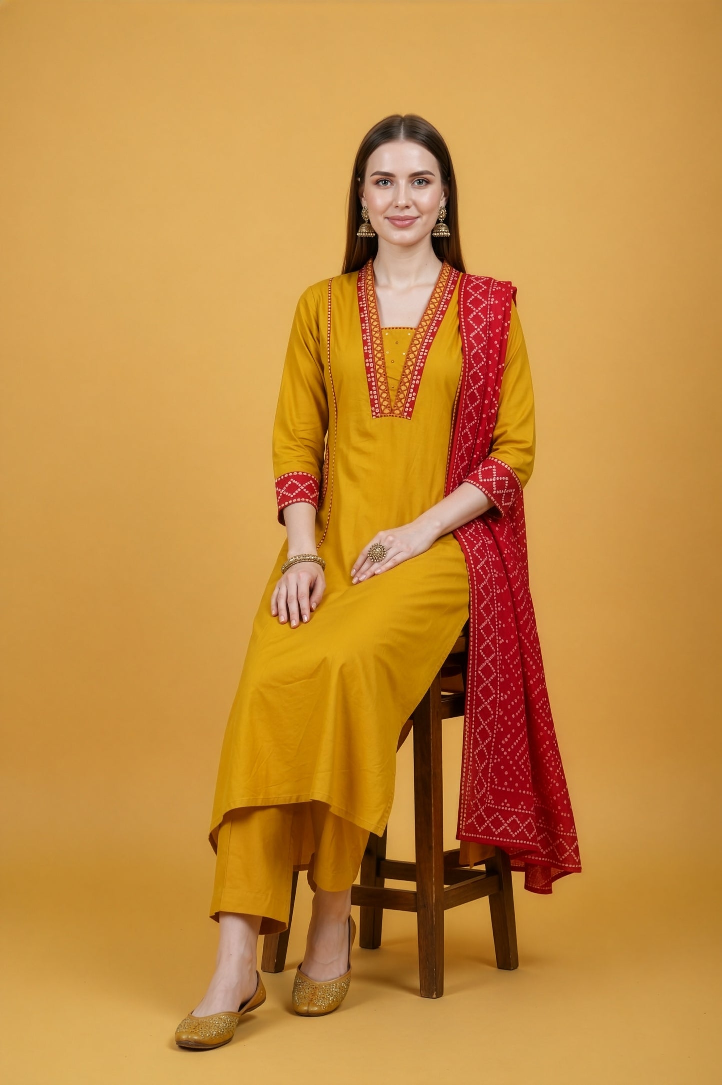 Mustard Cotton Dupatta Set Wholesale Women Wear Manufacturer