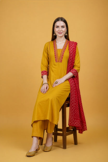 Mustard Cotton Dupatta Set Wholesale Women Wear Manufacturer